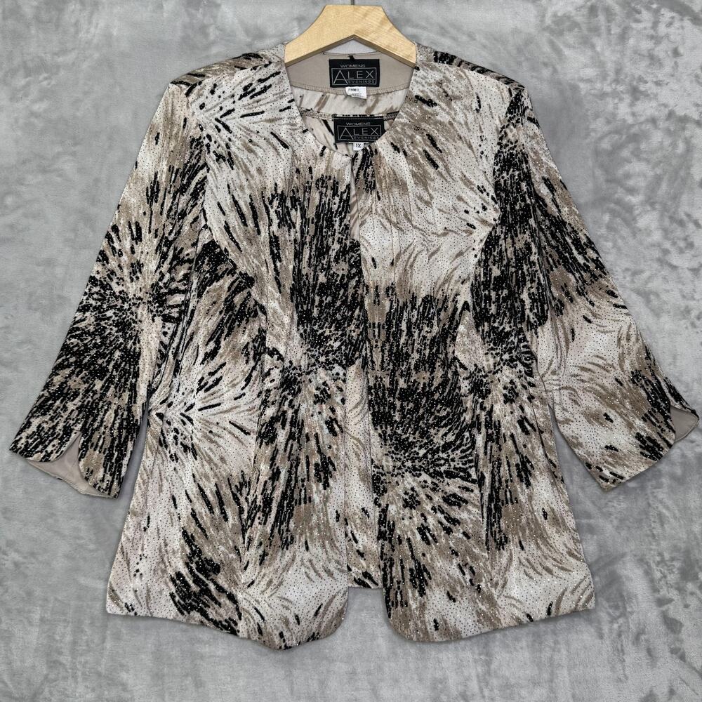 Alex Evenings Jacket Tank Top Set Womens 1X Beige Black Glitter 2 Piece USA